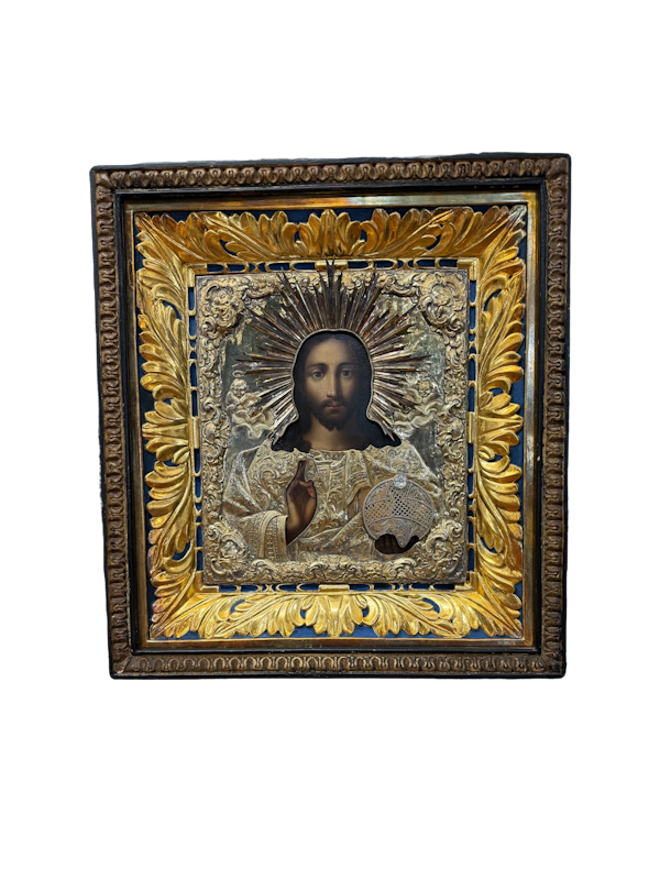 19th century Russian silver gilt icon of Christ Pantocrator, St Petersburg, 1842 - image 1
