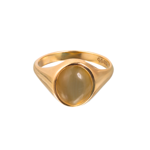 Agate Cabochon Signet Ring in 9ct Gold | English Hallmarked c.1980s