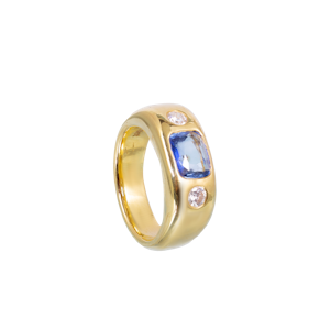 Unheated Ceylon Sapphire & Diamond Gypsy Ring | 18ct Gold