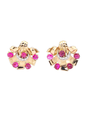 French 1940's cabochon ruby and diamond earrings SKU: 7381 DBGEMS