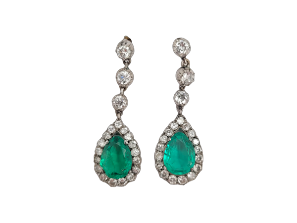 Antique Columbian emerald and diamond drop earrings SKU: 7363 DBGEMS - image 1