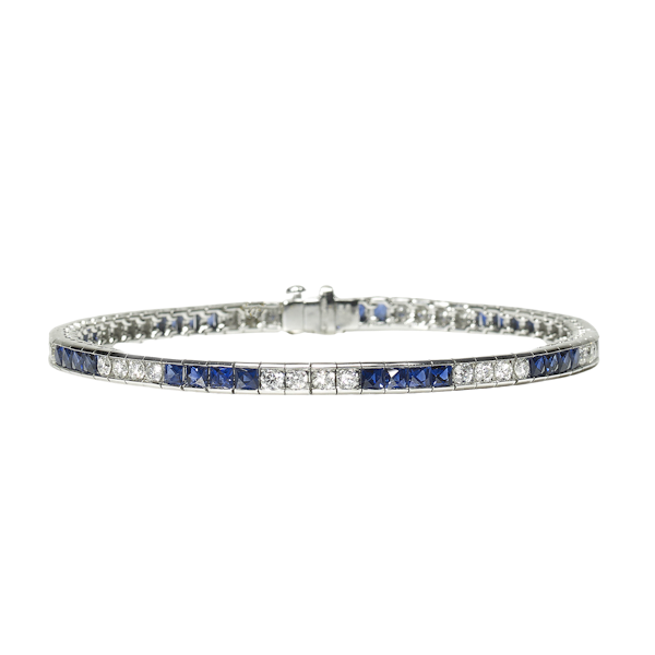 Modern Sapphire Diamond and Platinum Line Bracelet - image 1