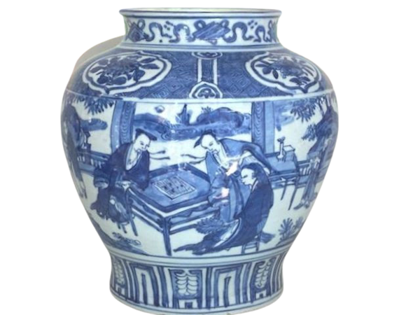 AN IMPOSING CHINESE MING BLUE AND WHITE 'SCHOLARS' JAR - image 1
