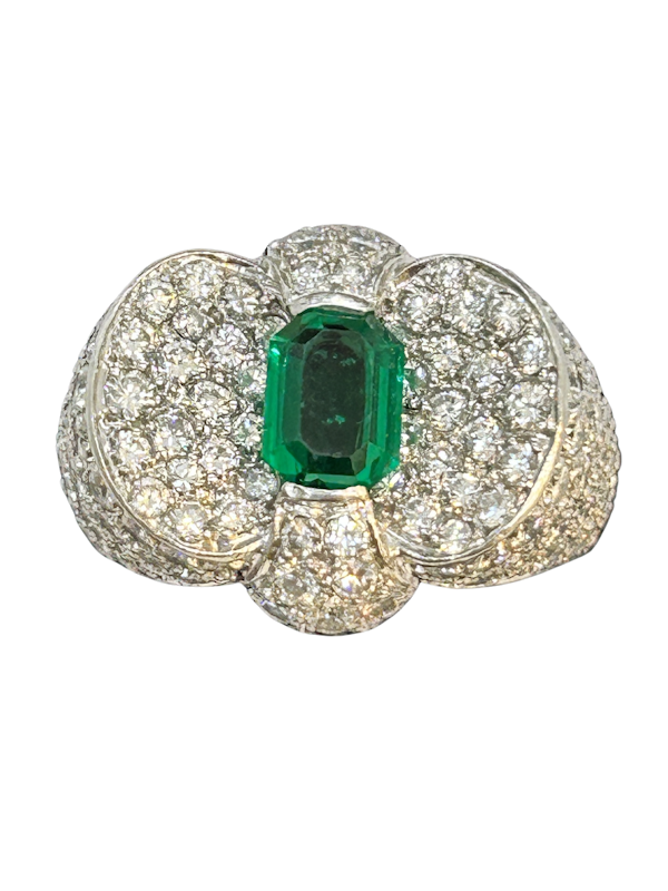 Beautiful Colombian Emerald Diamond Platinum Ring at Deco&Vintage Ltd - image 1