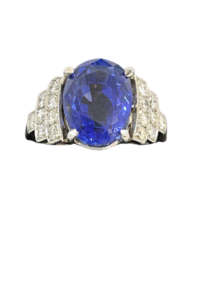 Lovely 7 carats natural sapphire diamond plat ring at Deco&Vintage Ltd