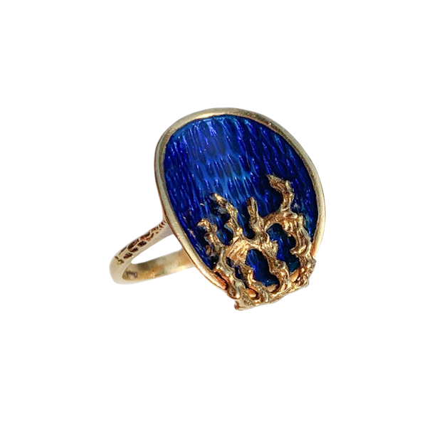 Italian 1970's Enamel Gold Ring - image 2