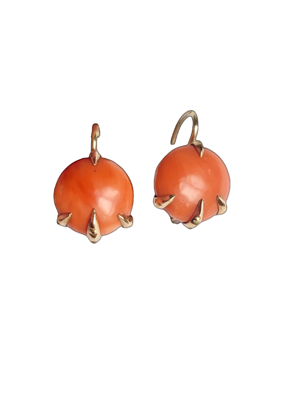 Fun antique coral earrings with bird claw settings SKU: 7388 DBGEMS - image 1