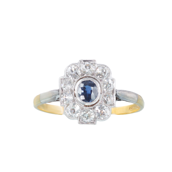 Deco Diamond Sapphire Ring - image 1