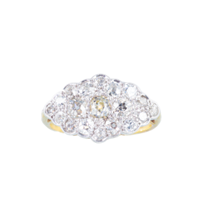 Edwardian Old Cut Diamond Cluster Ring in Platinum & 18ct Gold | English c.1910