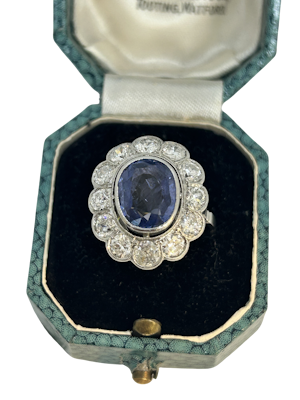 Lovely Art Deco French sapphire diamond platinum ring at Deco&Vintage Ltd