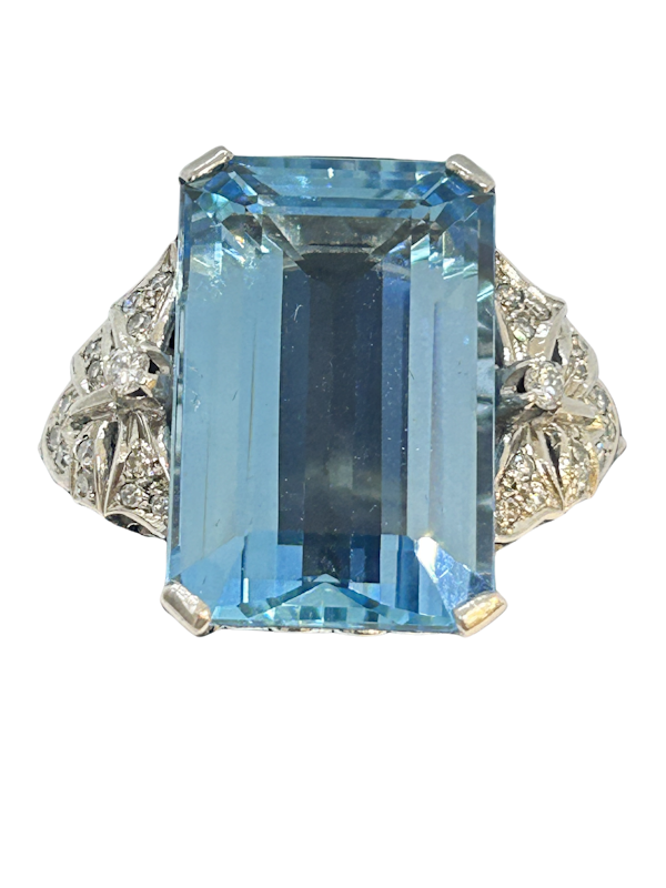 Lovely large Art Deco aquamarine diamond platinum ring at Deco&Vintage Ltd - image 1