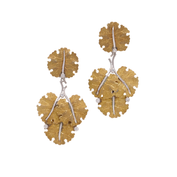 Frederico Buccellati 18KT Gold Leaf Earrings with diamonds - image 1