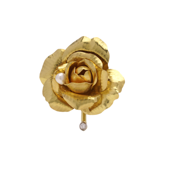 Cartier Rose Diamond and Pearl Brooch in 18kt Gold. - image 1