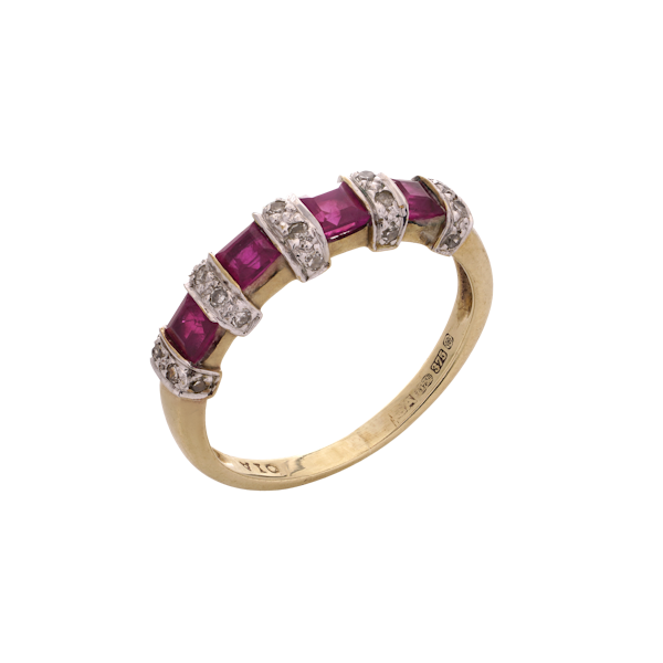 9kt Gold Ruby And Diamond Band Ring - image 1