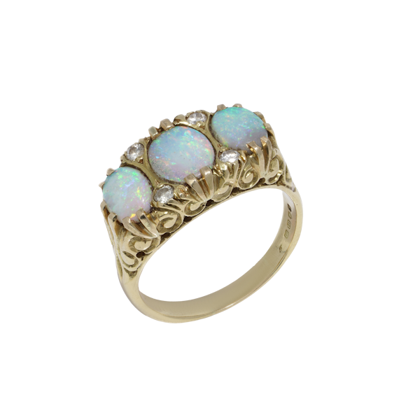 Vintage 18kt Gold Three - stone opal ring - image 1