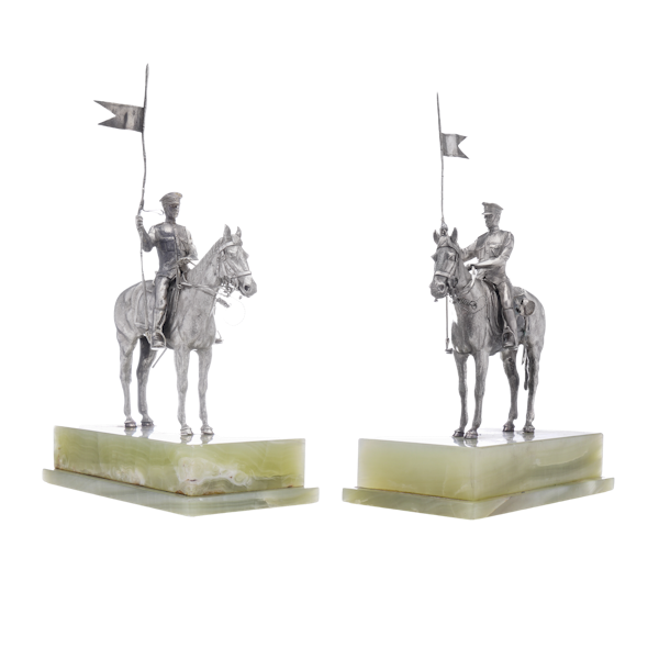 Asprey & Co. Pair of Horse-Riding Solid Silver Figurines on Luxurious Marble Bases. - image 1