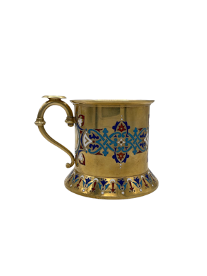 Russian sliver gilt and champlevé enamel tea glass holder, Moscow, 1883 by Khlebnikov.