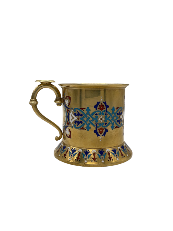 Russian sliver gilt and champlevé enamel tea glass holder, Moscow, 1883 by Khlebnikov. - image 1