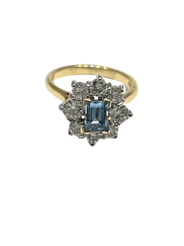 Aquamarine and Diamond Cluster Ring - image 1
