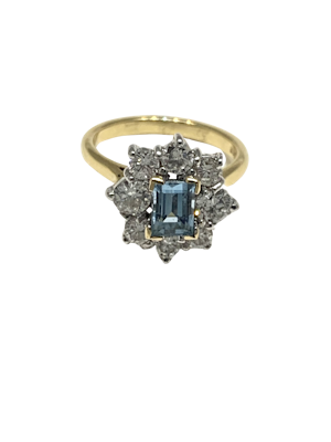 Aquamarine and Diamond Cluster Ring