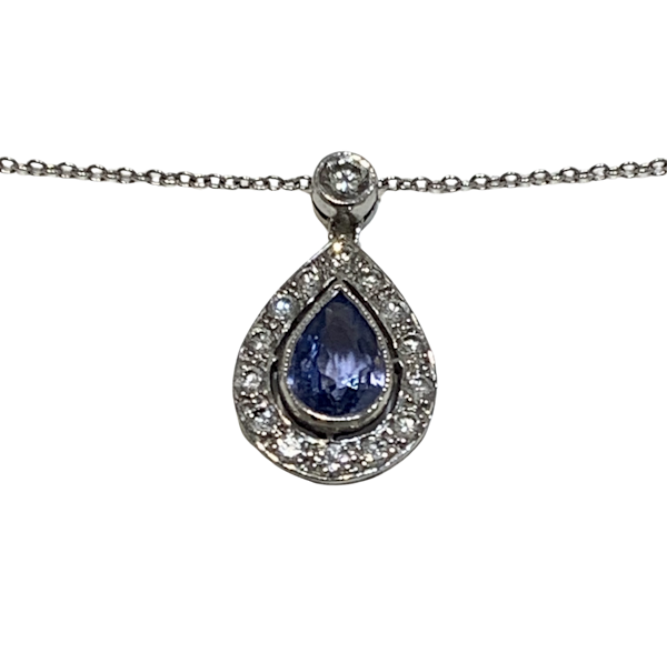 Sapphire and Diamond Tear Drop Necklace - image 1