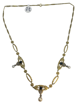 Lovely Art Nouveau French Sapphire Diamond and Pearl necklace,Deco&Vintage,stand 324