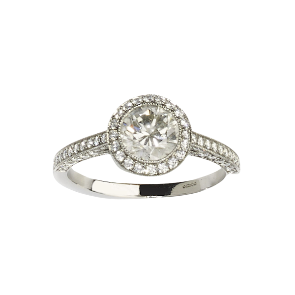 Modern Diamond and Platinum Micro Pavé Halo Ring, 0.94 Carats - image 1