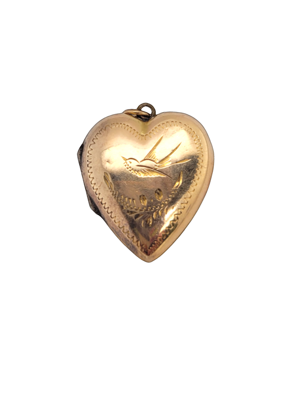 Antique heart pendant engraved with a swallow SKU: 7579 DBGEMS - image 1