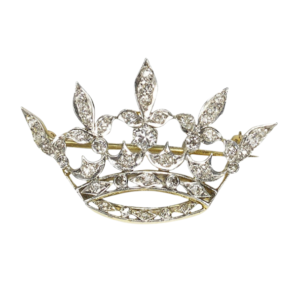 Antique Diamond Platinum and Gold Crown Brooch, Circa 1915 - image 1