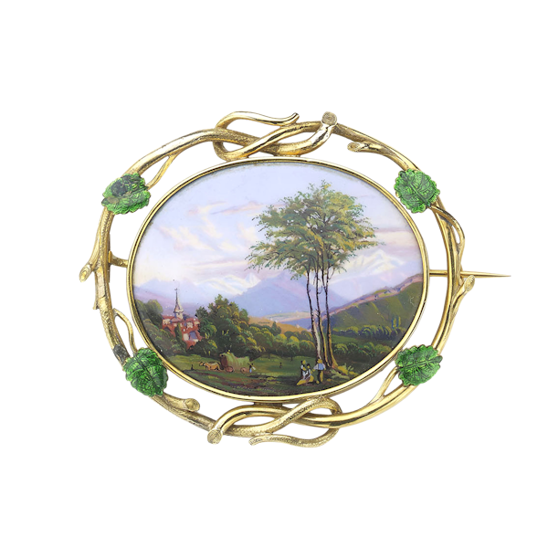 Antique Swiss Enamel and Gold Brooch, Circa 1840 - image 1