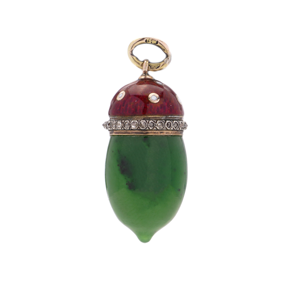 Faberge gold, diamond enamel, nephrite acorn pendant, workmaster Michael Perchin, circa 1900 - image 1