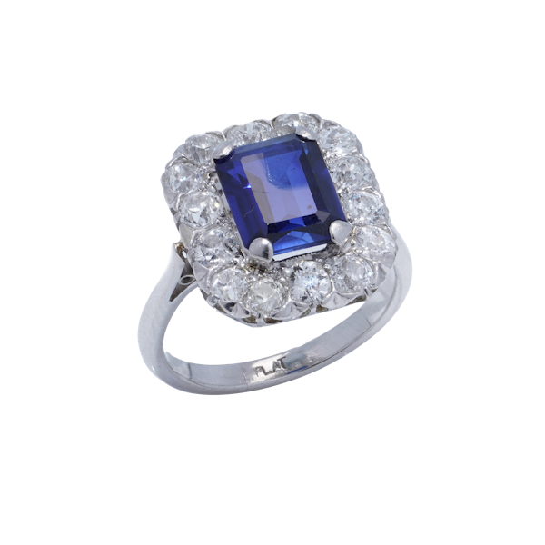 Platinum sapphire and diamond cluster ring - image 1