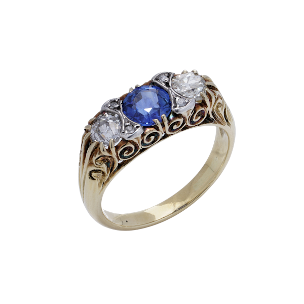 Victorian 18kt gold and diamond and sapphire ring - image 1