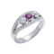 Platinum three-stone diamond and ruby ring. - image 1