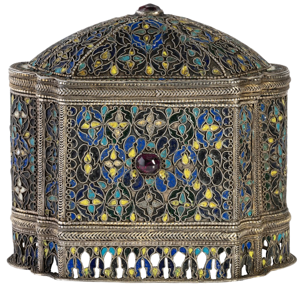 ANTIQUE ARMENIAN JEWELLED & ENAMELLED SILVER CASKET WITH POLYCHROME CLOISONNE ENAMEL & DOMED & HINGED COVER – 18TH CENTURY - image 1