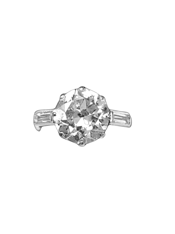 2.60cts old European transitional cut diamond and baguette diamond engagement ring SKU: 7621 DBGEMS - image 1