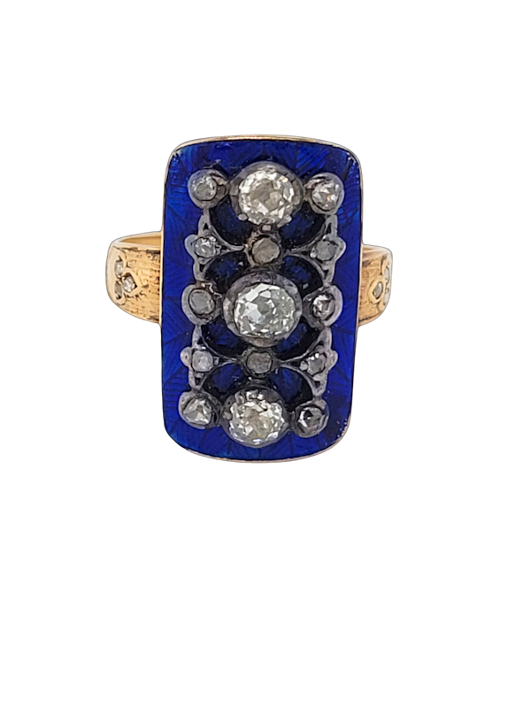 Georgian diamond and blue enamel ring SKU: 7611 DBGEMS - image 1