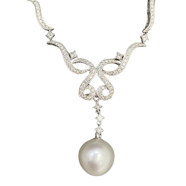 Diamond South Sea Pearl 18ct White Gold Necklace date circa 1970, SHAPIRO & Co since1979 - image 1