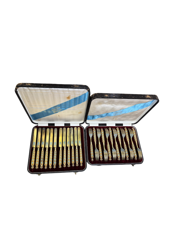 Russian silver guid and cloisonné enamel set of twelve forks and knives by G. Grachev, St Petersburg, c.1880 - image 1