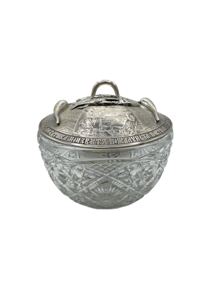 Antique Russian silver and cut glass trompe l'oeil caviar bowl, Moscow c.1860.
