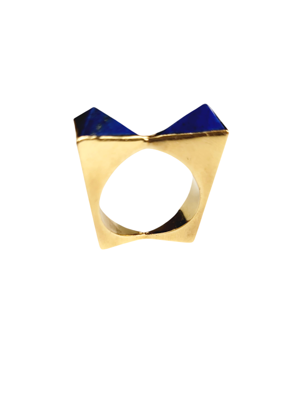 Cool 1970's lapis lazuli angular gold dress ring SKU: 7659 DBGEMS - image 1