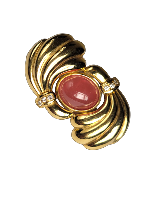 Vintage Rhodochrosite and diamond gold brooch SKU: 7660 DBGEMS - image 1