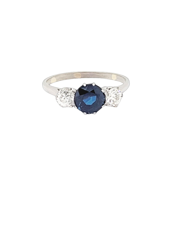 Art deco Sapphire and diamond trilogy engagement ring SKU: 7672 DBGEMS - image 1