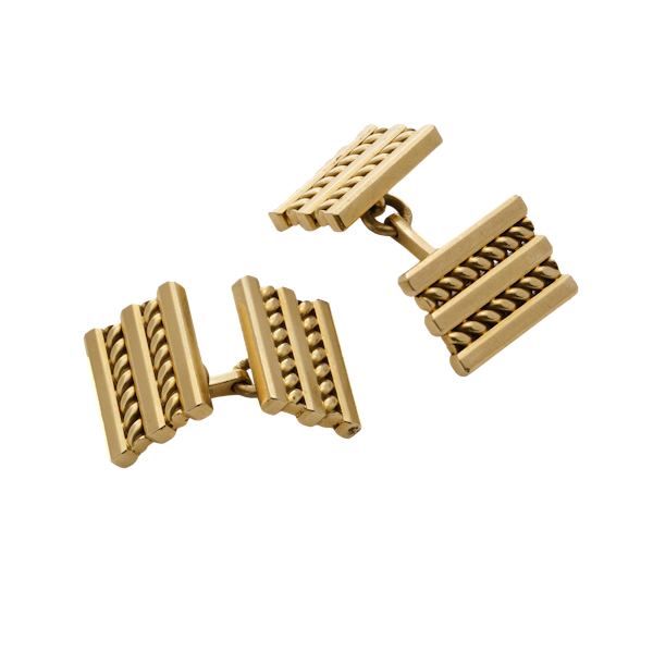 Cartier rectangular yellow gold geometric pattern cufflinks - image 1