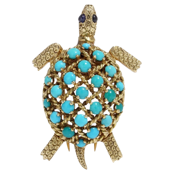 Cartier yellow gold turquoise tortoise brooch - image 1