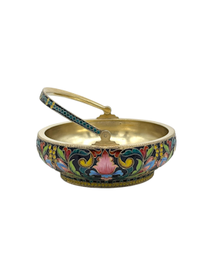 Russian soviet silver gilt and enamel sugar bowl, Moscow c.1950.