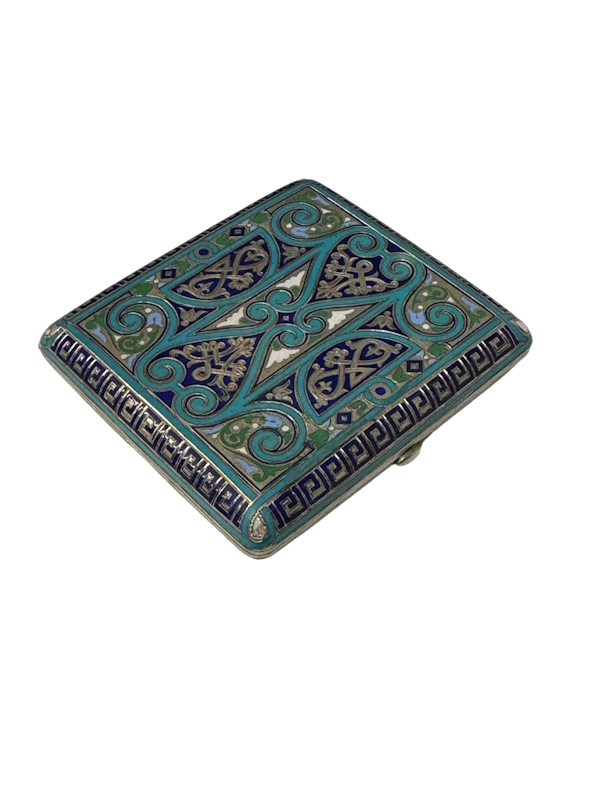 Russian silver guit and champleve enamel cigarette case, Moscow 1886 by Ovchnnikov, - image 6