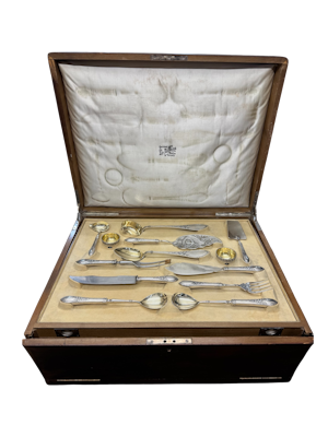 Russian silver canteen cutlery set for twelve people, Moscow c.1910 by Gustav Klingert.