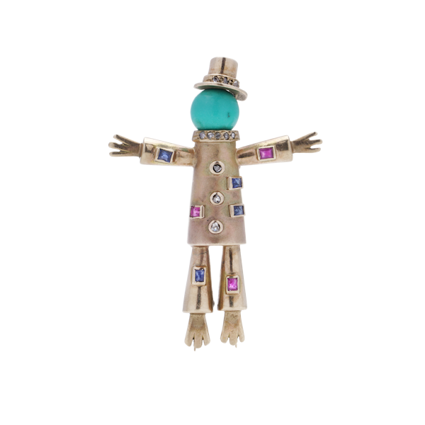 12kt gold whimsical scarecrow design brooch - image 1