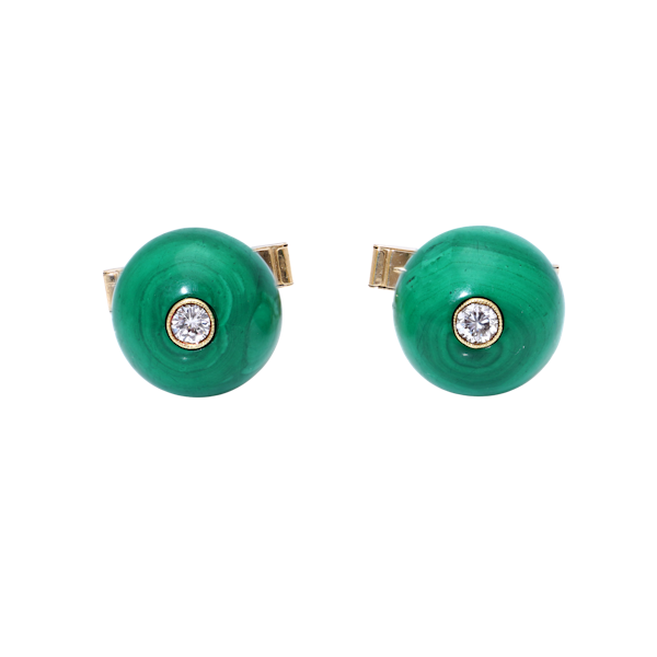 Julius Cohen yellow gold diamond and malachite cufflinks - image 1